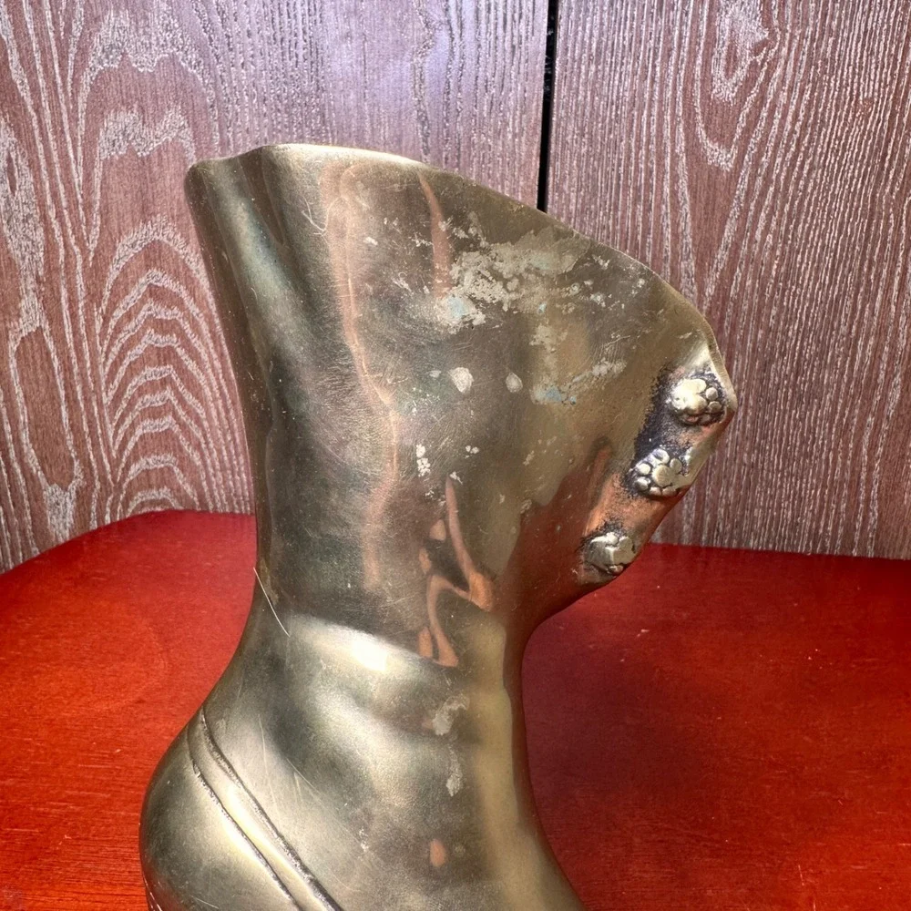 Vintage Solid Brass Victorian High Top Button Boot Vase Planter Decor 9